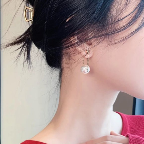 14K Gold Filled Elegant White Pearl Drop Earring perfect accessory - Picture 1 of 14